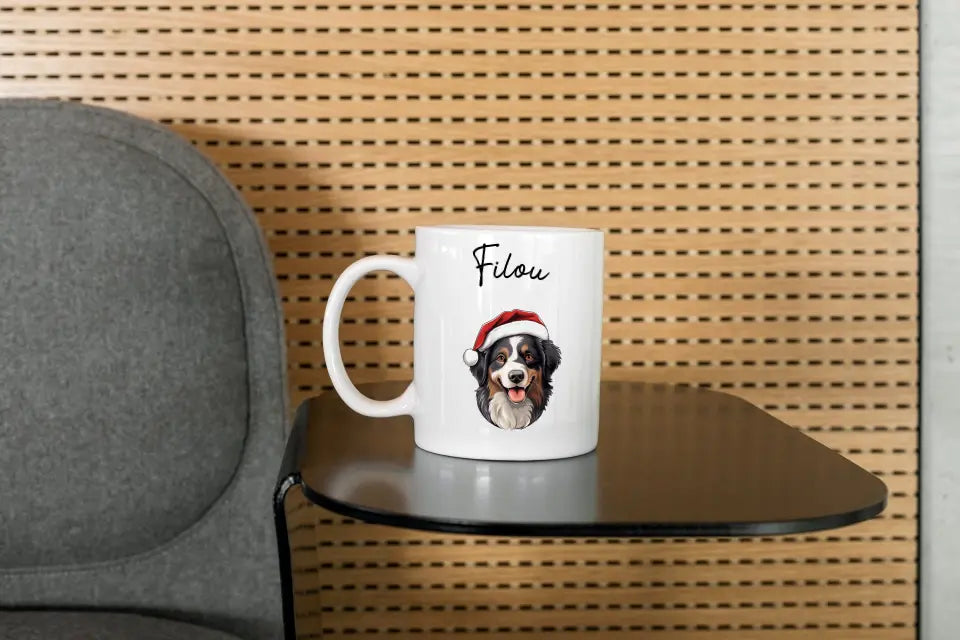 Mug Personnalisable - Illustration de votre chien avec un chapeau de Noël - Toutes races