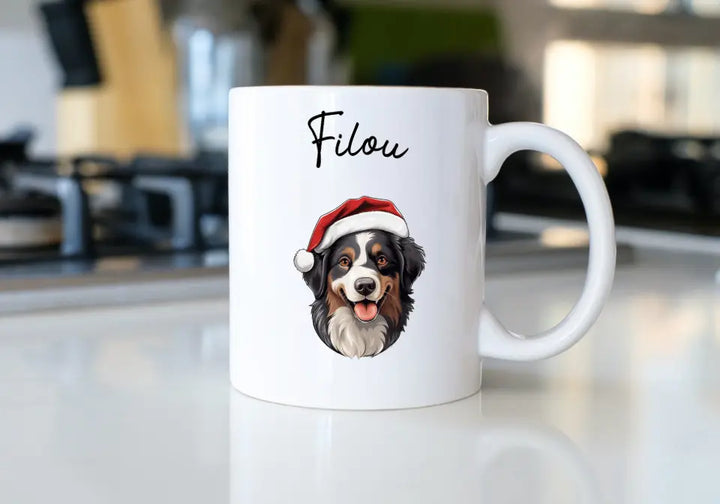 Mug Personnalisable - Illustration de votre chien avec un chapeau de Noël - Toutes races