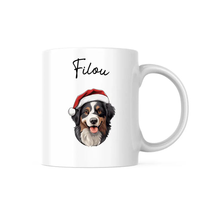 Mug Personnalisable - Illustration de votre chien avec un chapeau de Noël - Toutes races