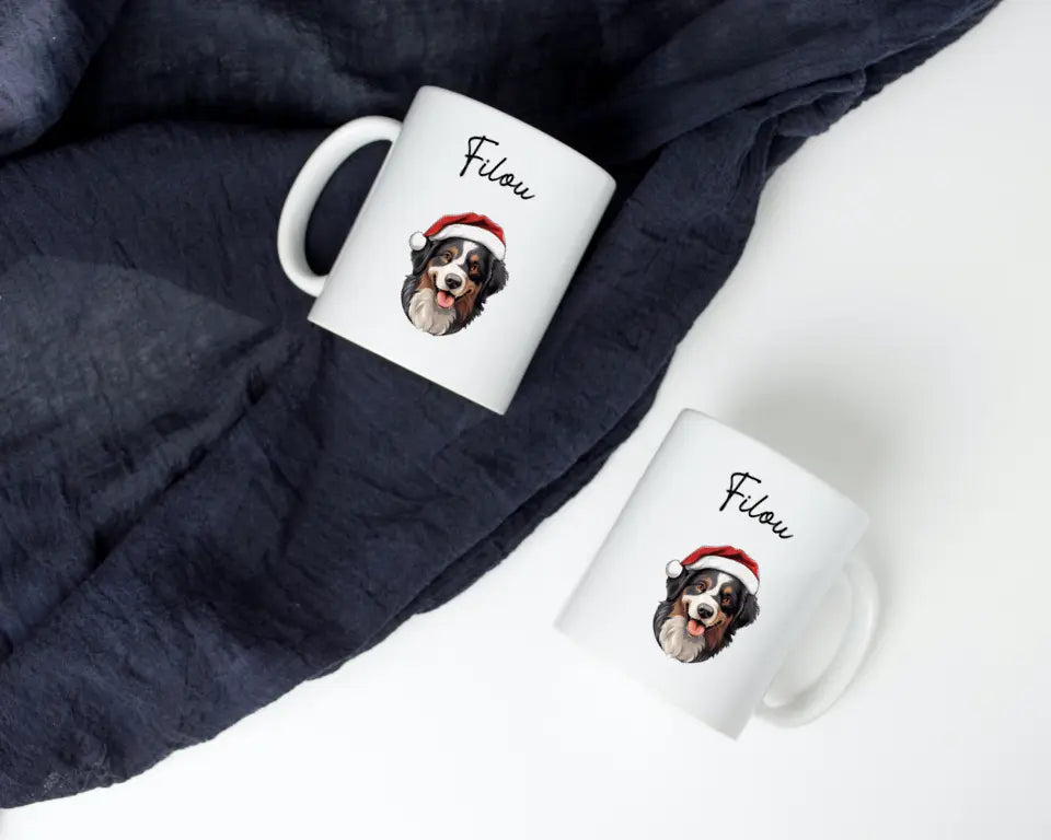 Mug Personnalisable - Illustration de votre chien avec un chapeau de Noël - Toutes races