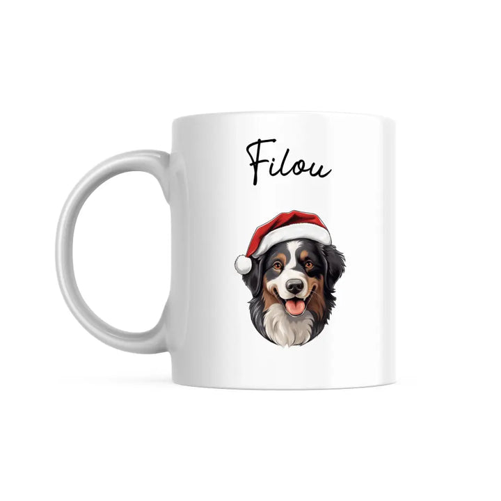 Mug Personnalisable - Illustration de votre chien avec un chapeau de Noël - Toutes races