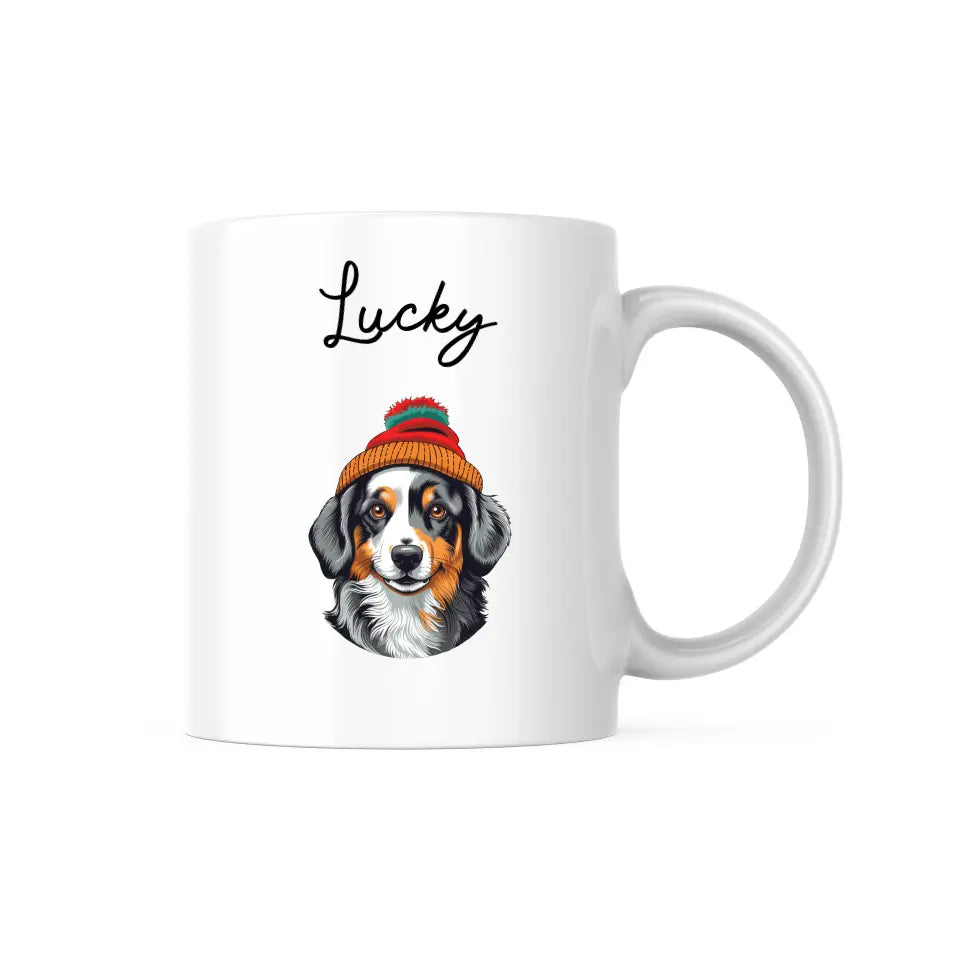 Mug Personnalisable - Illustration de votre chien avec un bonnet hiver - Toutes races