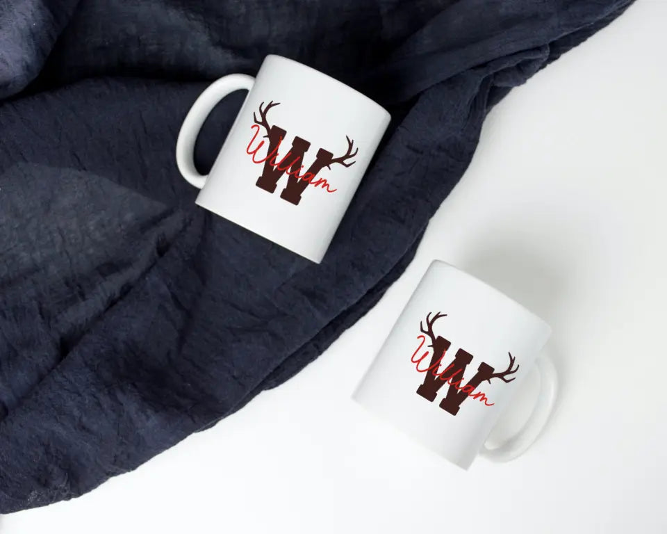 Mug Personnalisable - Lettre Et Prénom Bois Renne Noël