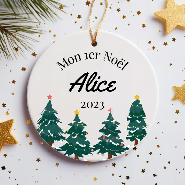 Boule de Noël Personnalisable - Premier Noël Bébé avec sapins de Noël