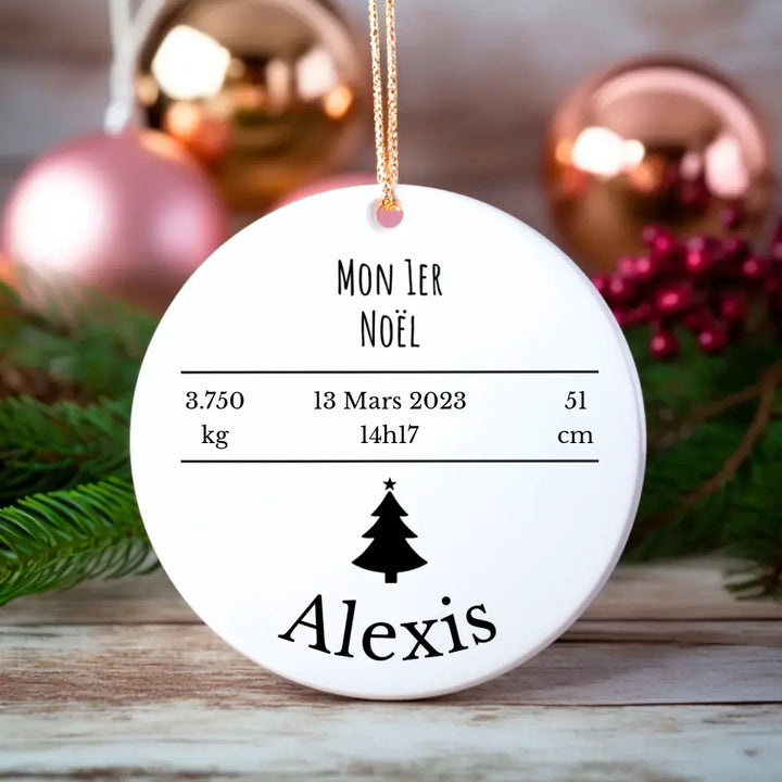 Boule de Noël Personnalisable - Premier Noël Bébé avec mensurations et date de naissance