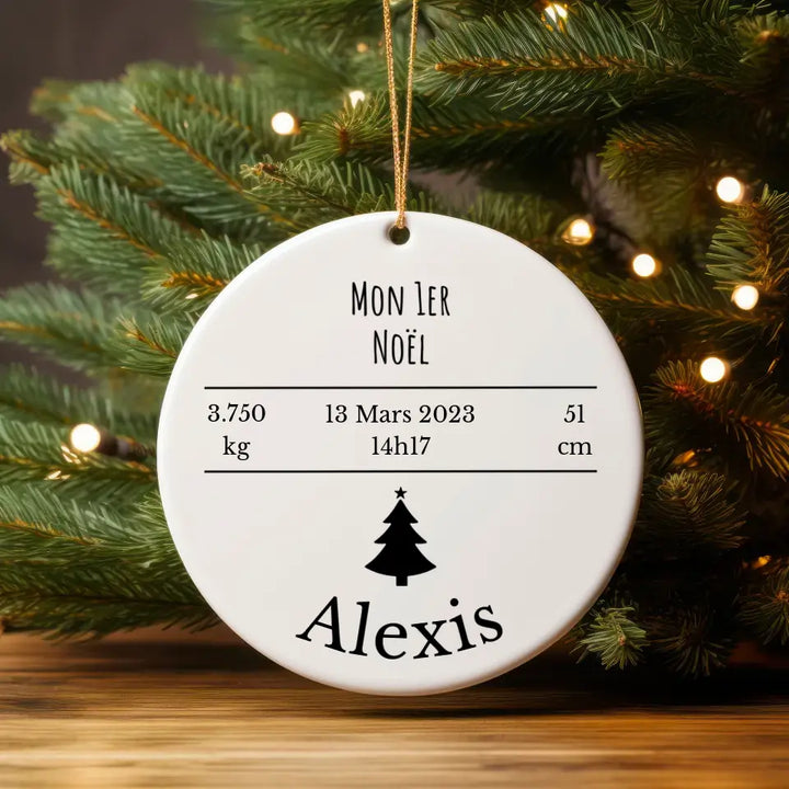 Boule de Noël Personnalisable - Premier Noël Bébé avec mensurations et date de naissance