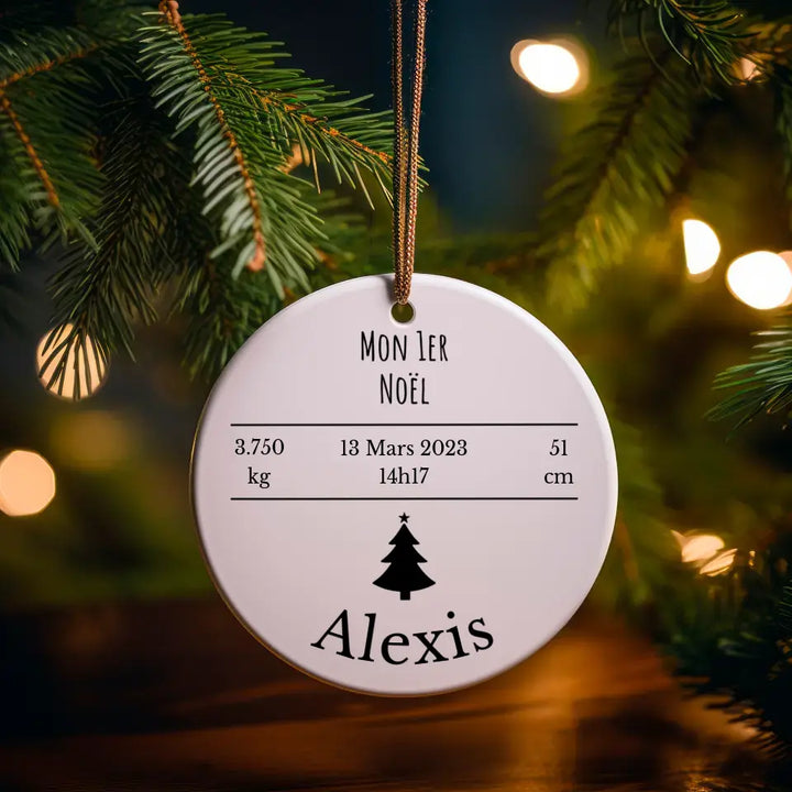 Boule de Noël Personnalisable - Premier Noël Bébé avec mensurations et date de naissance