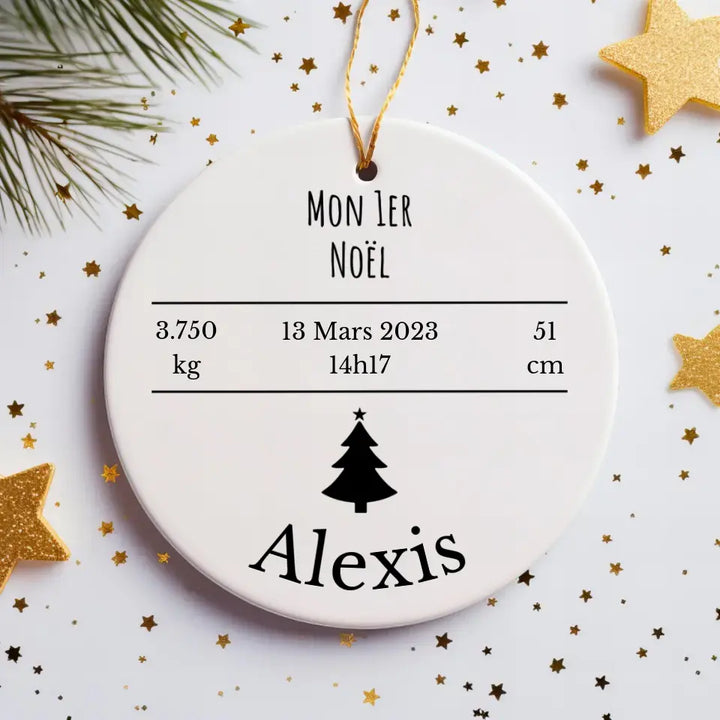 Boule de Noël Personnalisable - Premier Noël Bébé avec mensurations et date de naissance