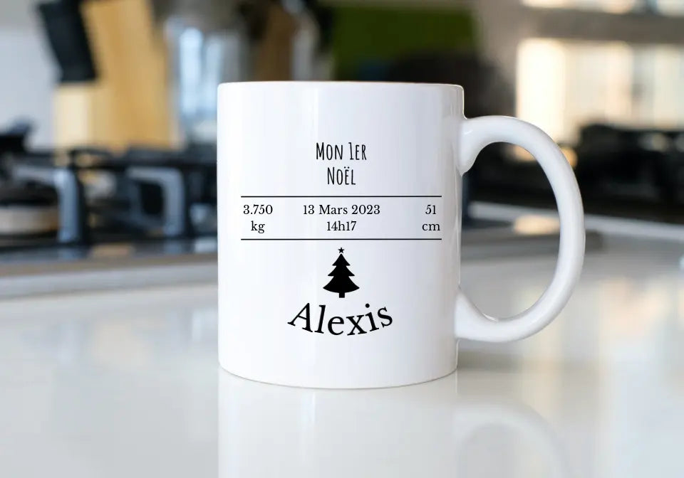 Mug Personnalisable - Premier Noël Bébé avec mensurations et date de naissance