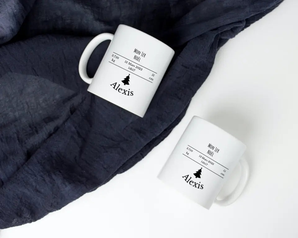 Mug Personnalisable - Premier Noël Bébé avec mensurations et date de naissance