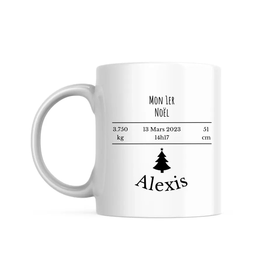 Mug Personnalisable - Premier Noël Bébé avec mensurations et date de naissance