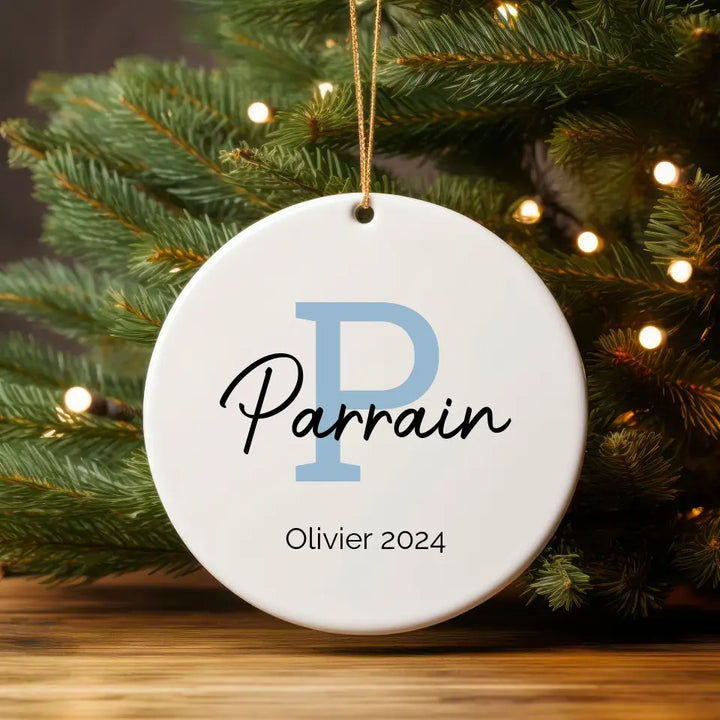 Boule de Noël Personnalisable - Lettre Parrain