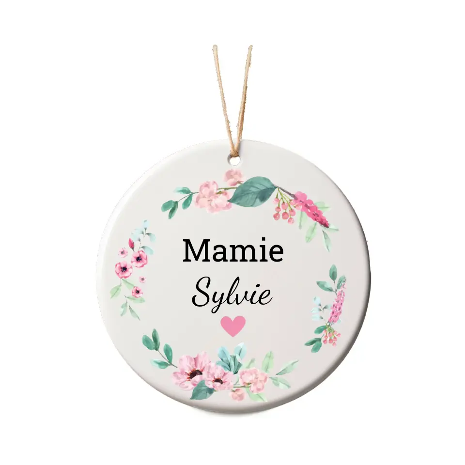 Boule de Noël Personnalisable - Guirlande Fleurs et petit coeur