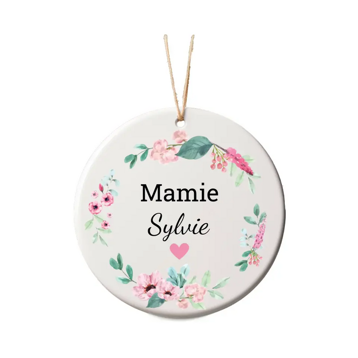 Boule de Noël Personnalisable - Guirlande Fleurs et petit coeur