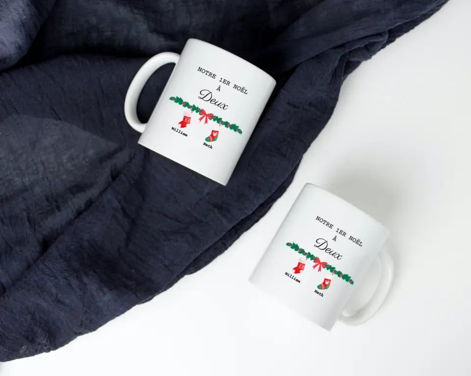 Mug Personnalisable - Premier Noël En Famille de deux trois quatre ou cinq