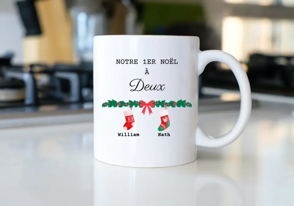 Mug Personnalisable - Premier Noël En Famille de deux trois quatre ou cinq