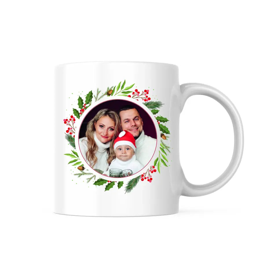 Mug Personnalisable - Photo Ronde Couronne de Noël