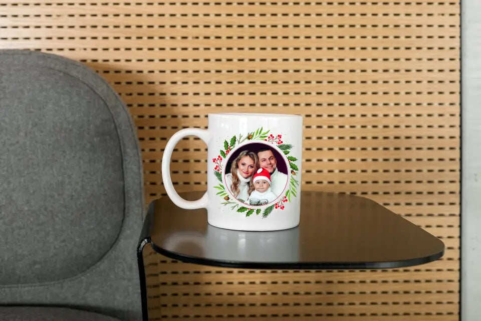 Mug Personnalisable - Photo Ronde Couronne de Noël