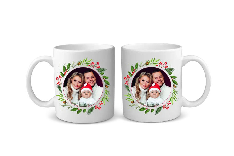 Mug Personnalisable - Photo Ronde Couronne de Noël