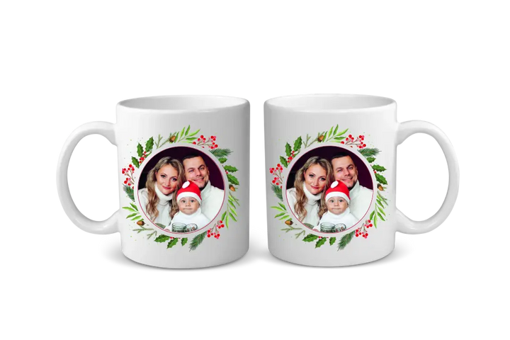 Mug Personnalisable - Photo Ronde Couronne de Noël