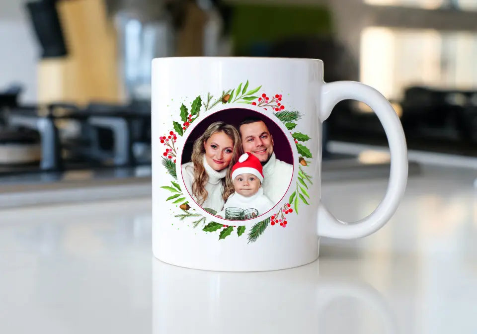 Mug Personnalisable - Photo Ronde Couronne de Noël