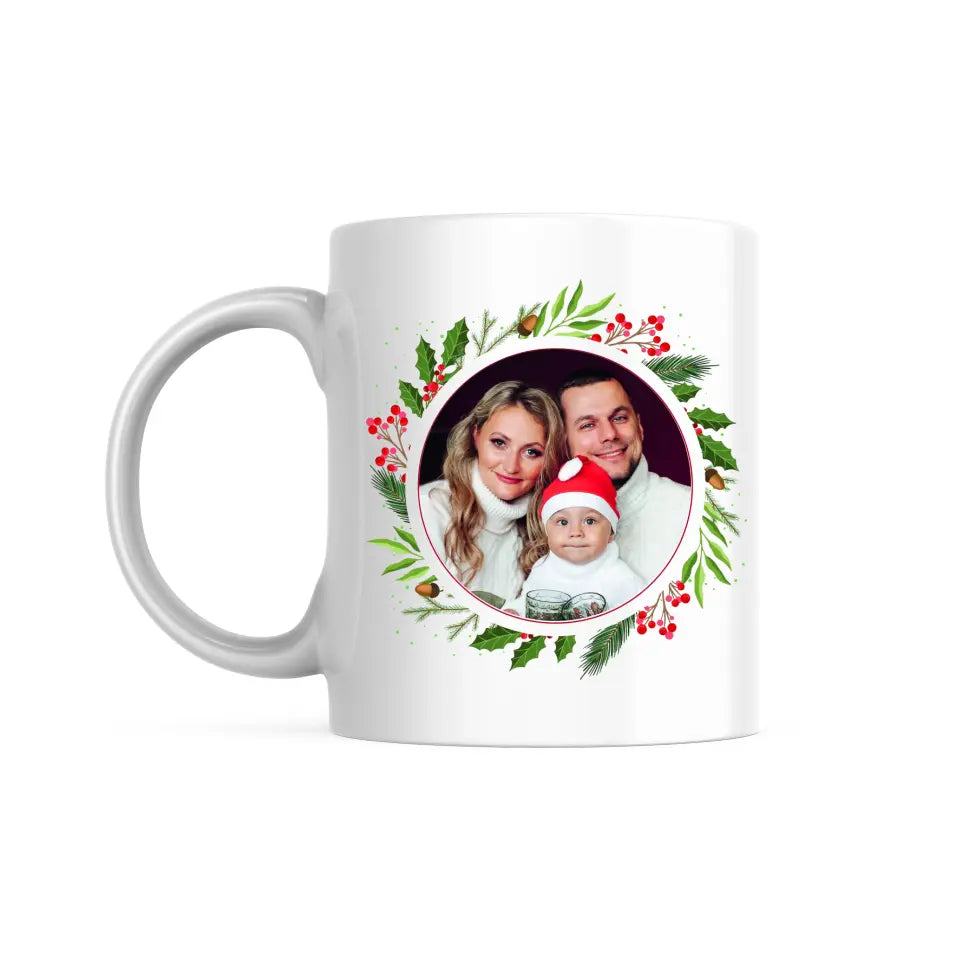 Mug Personnalisable - Photo Ronde Couronne de Noël