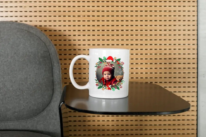 Mug Personnalisable - Photo Ronde Cadre de Noël illustré