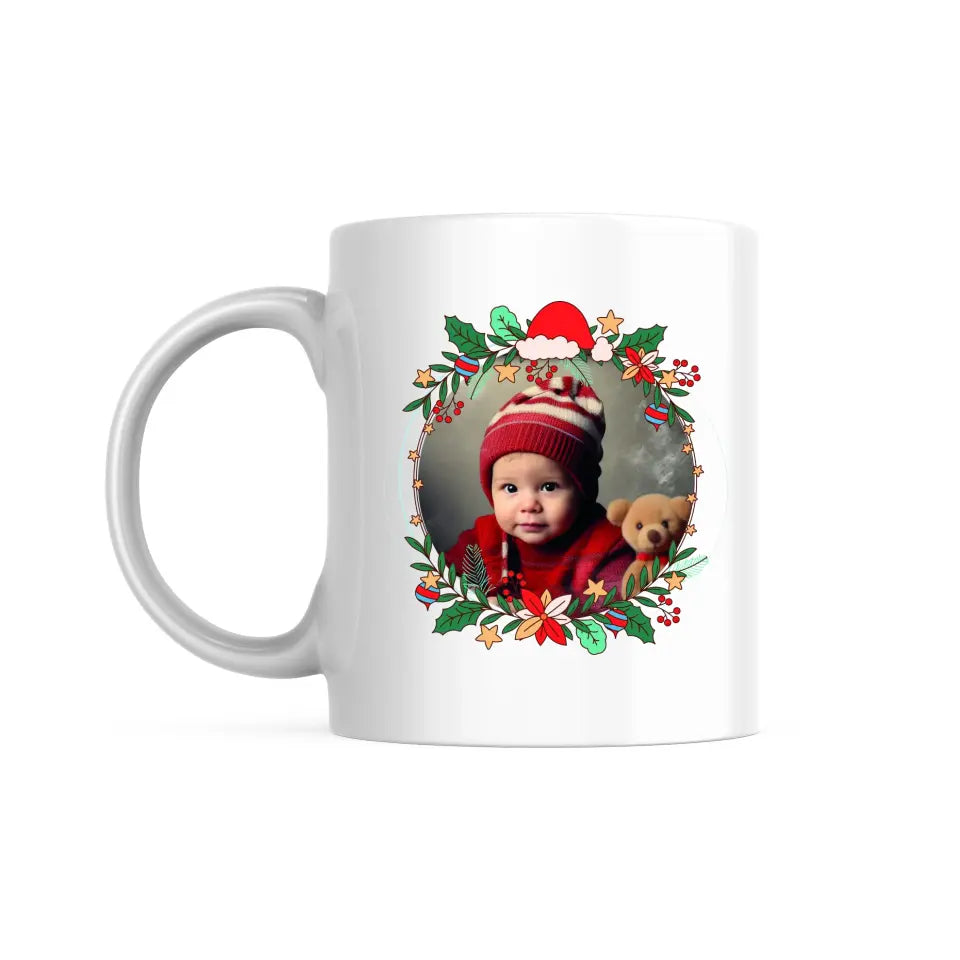 Mug Personnalisable - Photo Ronde Cadre de Noël illustré