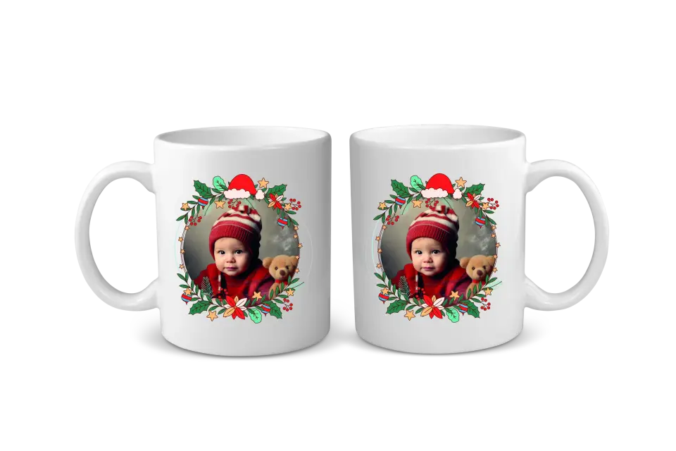 Mug Personnalisable - Photo Ronde Cadre de Noël illustré