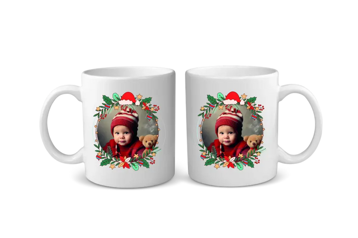 Mug Personnalisable - Photo Ronde Cadre de Noël illustré