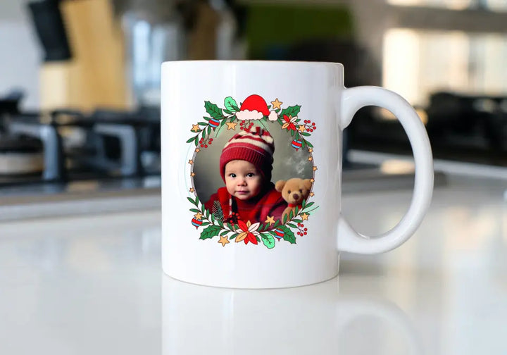 Mug Personnalisable - Photo Ronde Cadre de Noël illustré