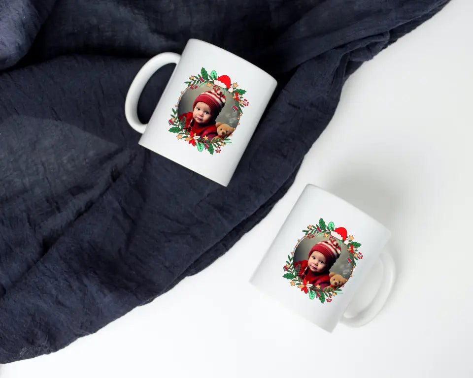 Mug Personnalisable - Photo Ronde Cadre de Noël illustré