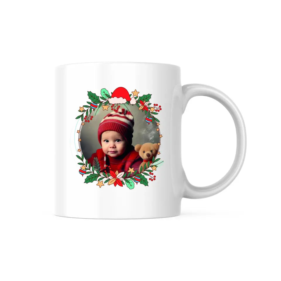 Mug Personnalisable - Photo Ronde Cadre de Noël illustré