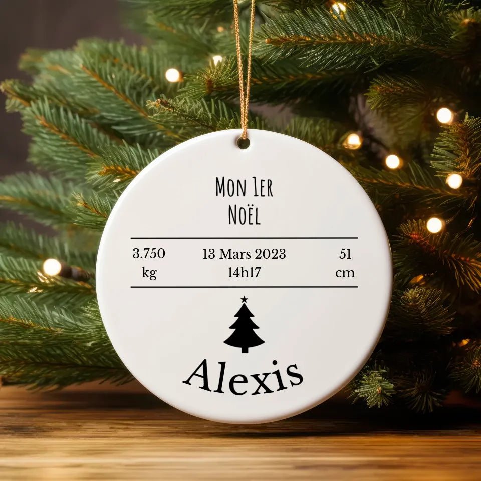 Boule de Noël Personnalisable - Premier Noël Bébé avec mensurations et date de naissance - Woolly Panda