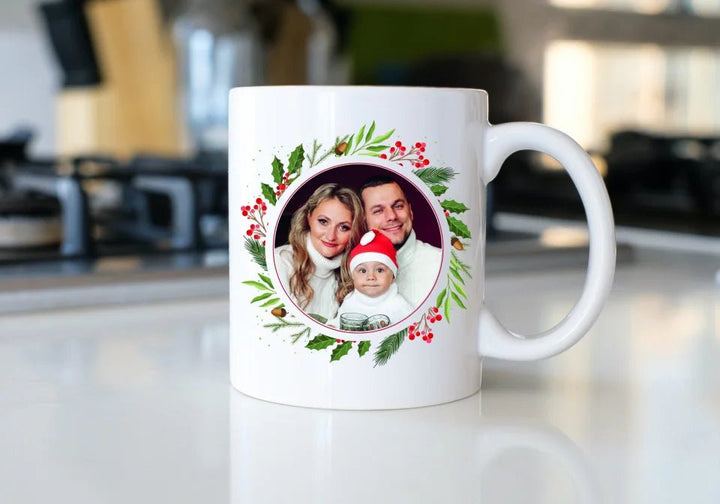 Mug Personnalisable - Photo Ronde Couronne de Noël - Woolly Panda