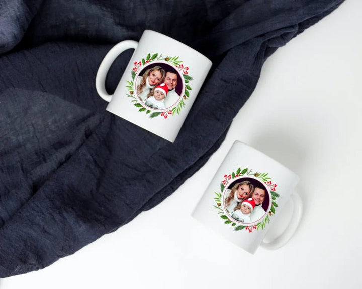 Mug Personnalisable - Photo Ronde Couronne de Noël - Woolly Panda