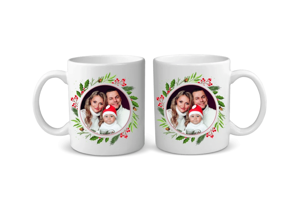 Mug Personnalisable - Photo Ronde Couronne de Noël - Woolly Panda