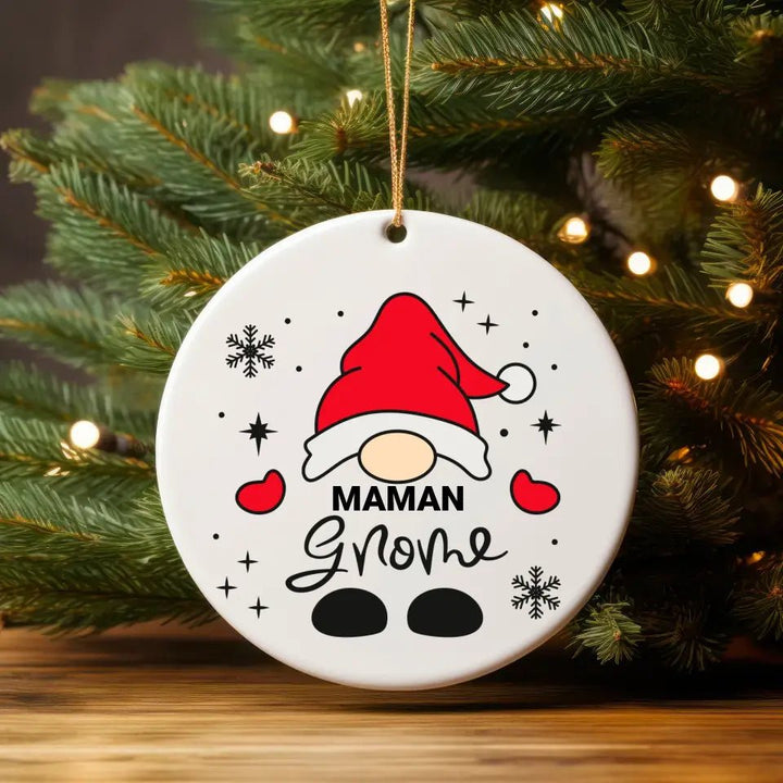 Boule de Noël Personnalisable - Famille Gnome Maman Papa Texte au choix - Woolly Panda