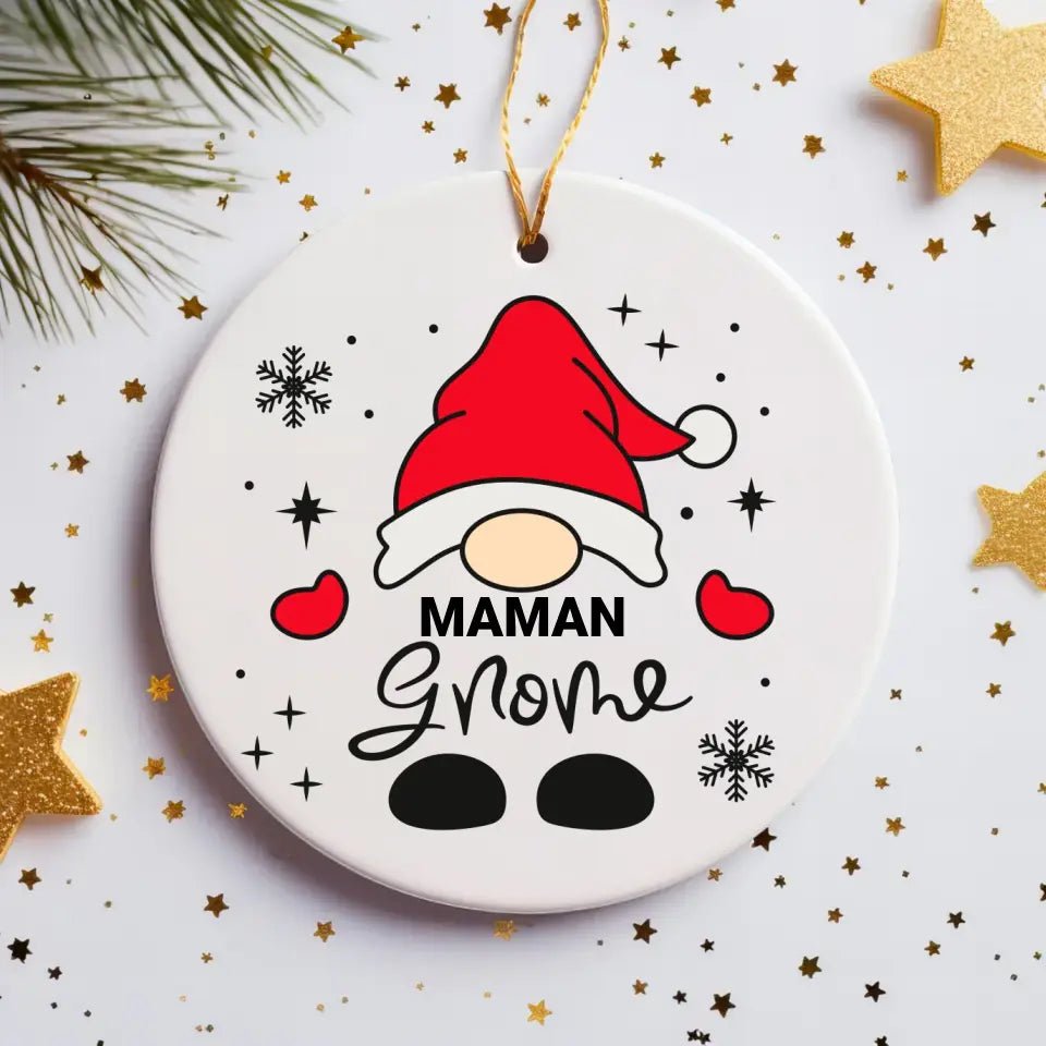 Boule de Noël Personnalisable - Famille Gnome Maman Papa Texte au choix - Woolly Panda