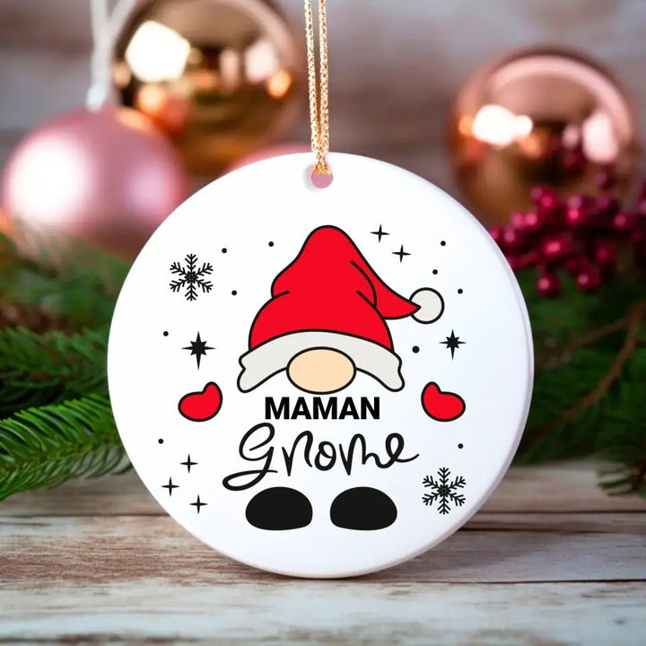 Boule de Noël Personnalisable - Famille Gnome Maman Papa Texte au choix - Woolly Panda