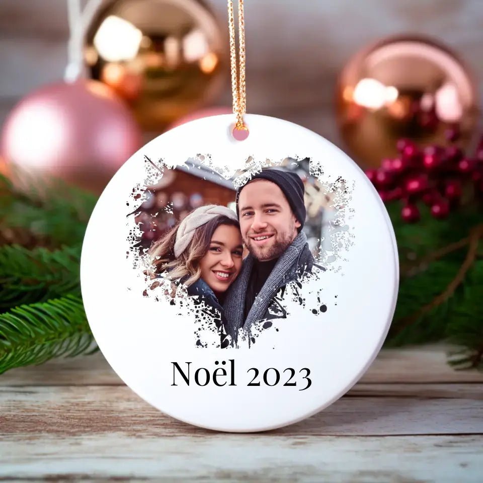 Boule de Noël Personnalisable - Photo coeur avec ou sans texte - Woolly Panda