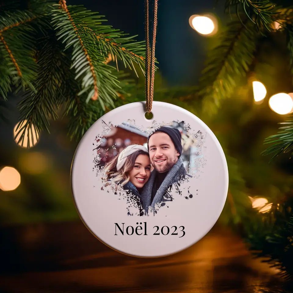 Boule de Noël Personnalisable - Photo coeur avec ou sans texte - Woolly Panda