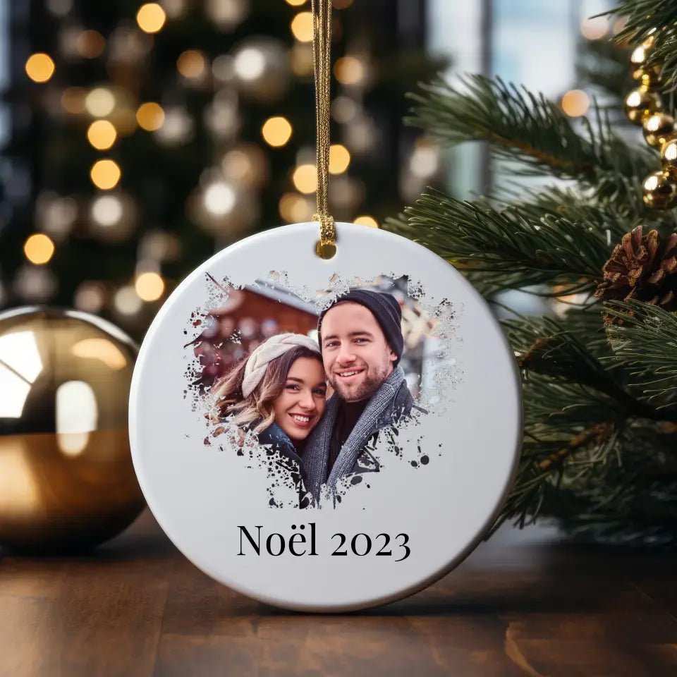 Boule de Noël Personnalisable - Photo coeur avec ou sans texte - Woolly Panda