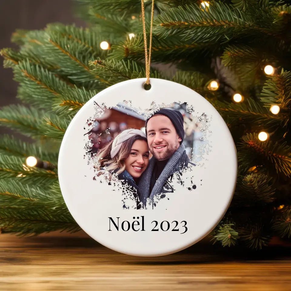 Boule de Noël Personnalisable - Photo coeur avec ou sans texte - Woolly Panda