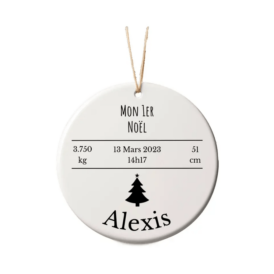 Boule de Noël Personnalisable - Premier Noël Bébé avec mensurations et date de naissance - Woolly Panda