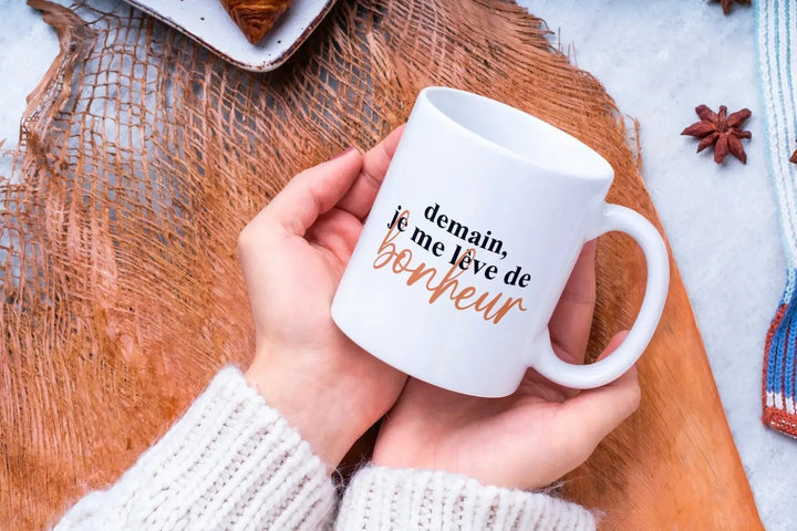 Mug Demain je me lève de bonheur - woollypanda