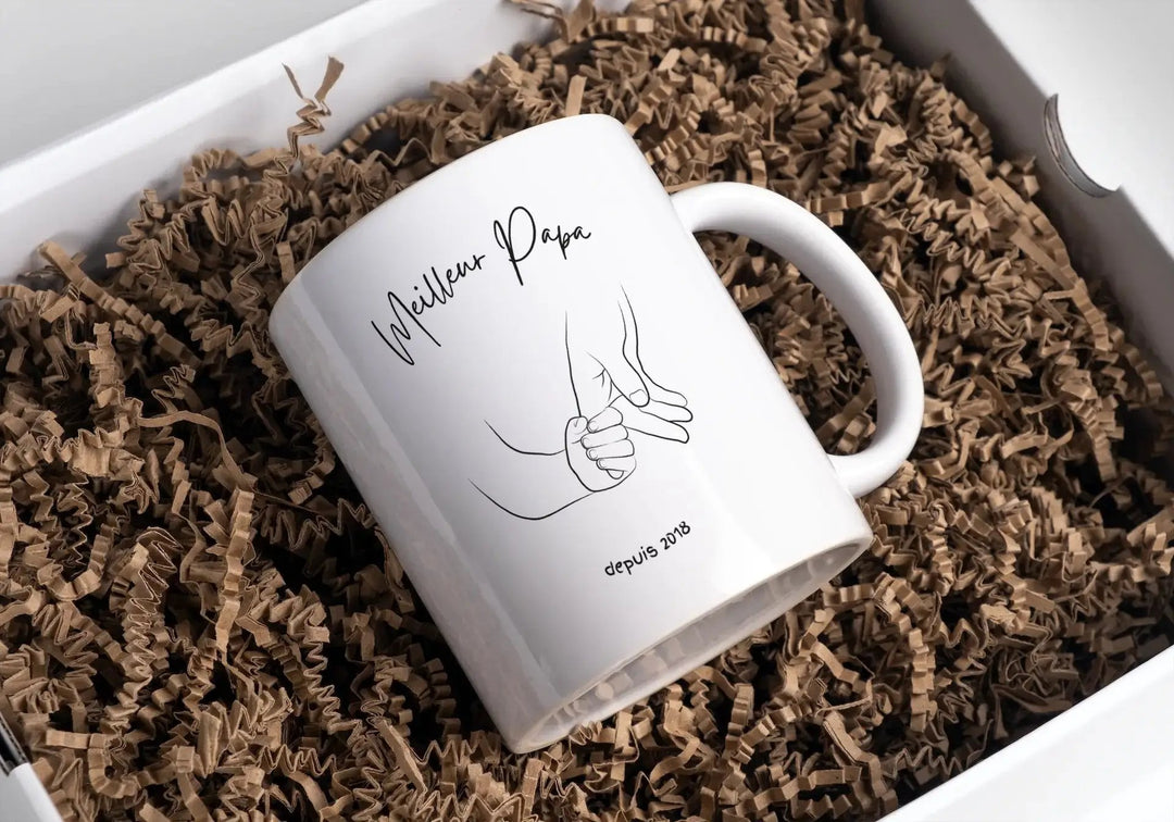 Mug Meilleur papa mains enfant et papa personnalisable - woollypanda