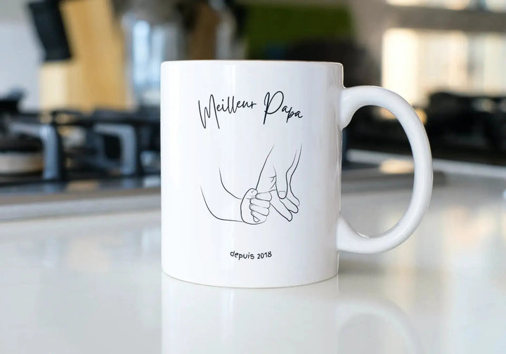 Mug Meilleur papa mains enfant et papa personnalisable - woollypanda