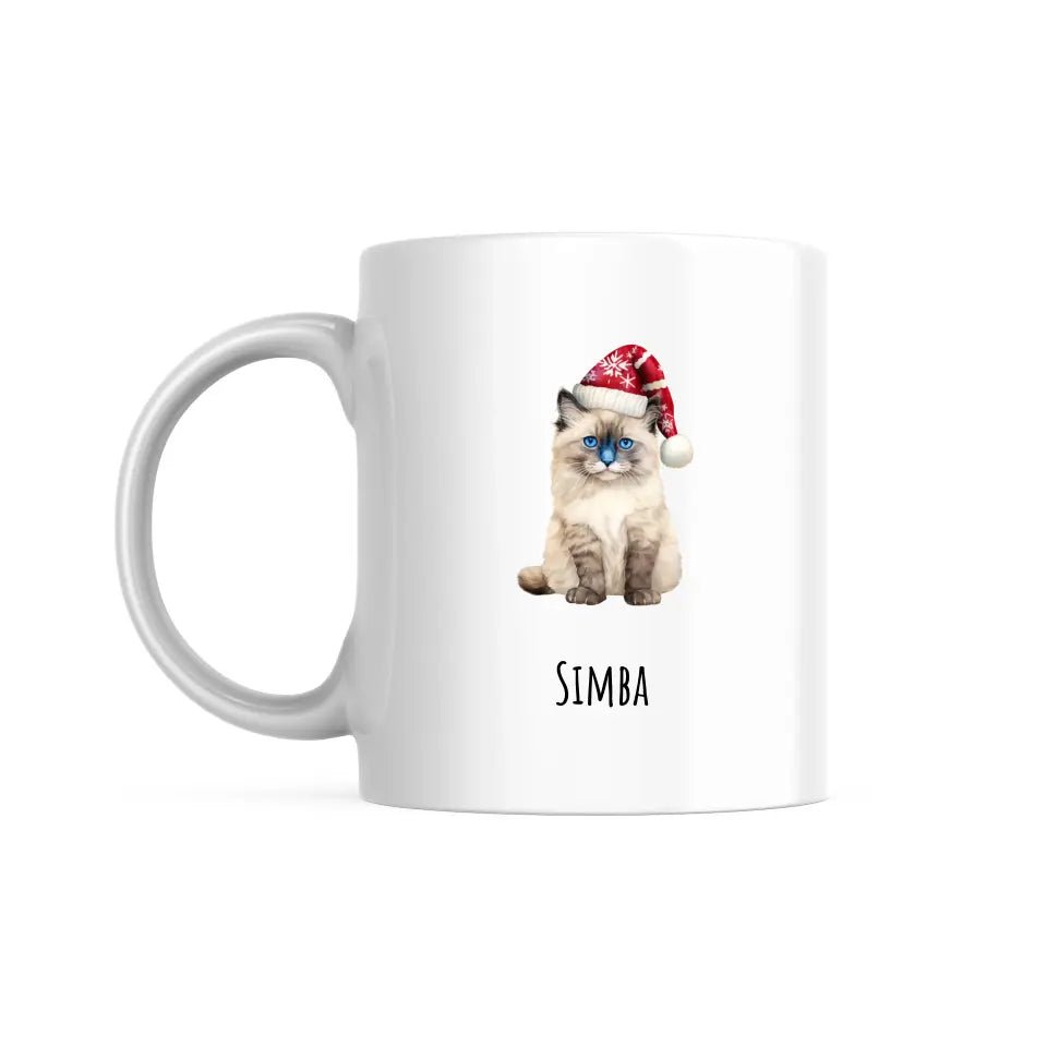 Mug Personnalisable - Illustration de votre chat avec un bonnet noël - Plusieurs races - Woolly Panda