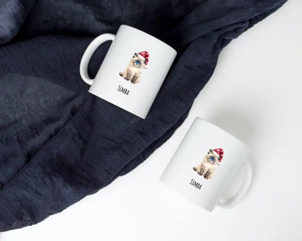 Mug Personnalisable - Illustration de votre chat avec un bonnet noël - Plusieurs races - Woolly Panda